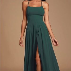 Lulus dark green maxi dress w/ slit